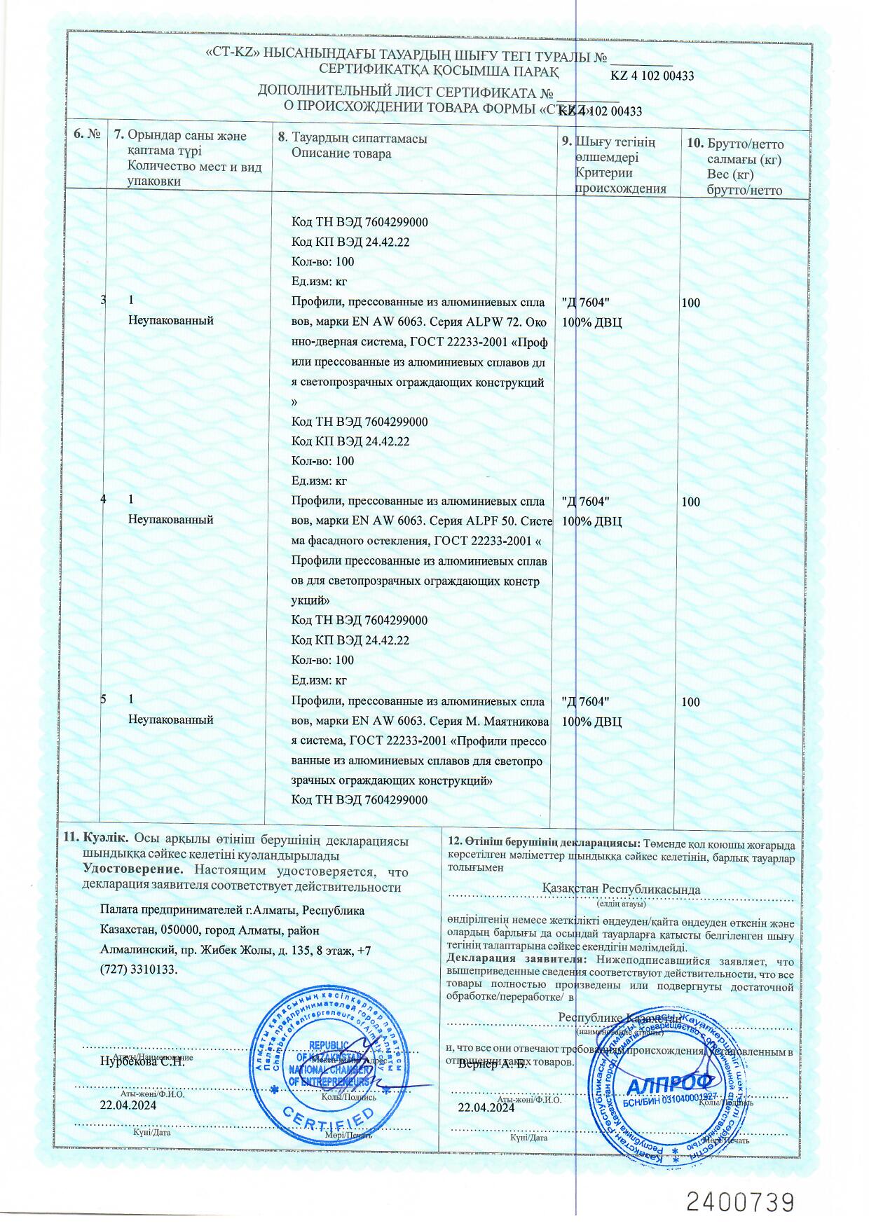 Certificate of origin KZ 2024